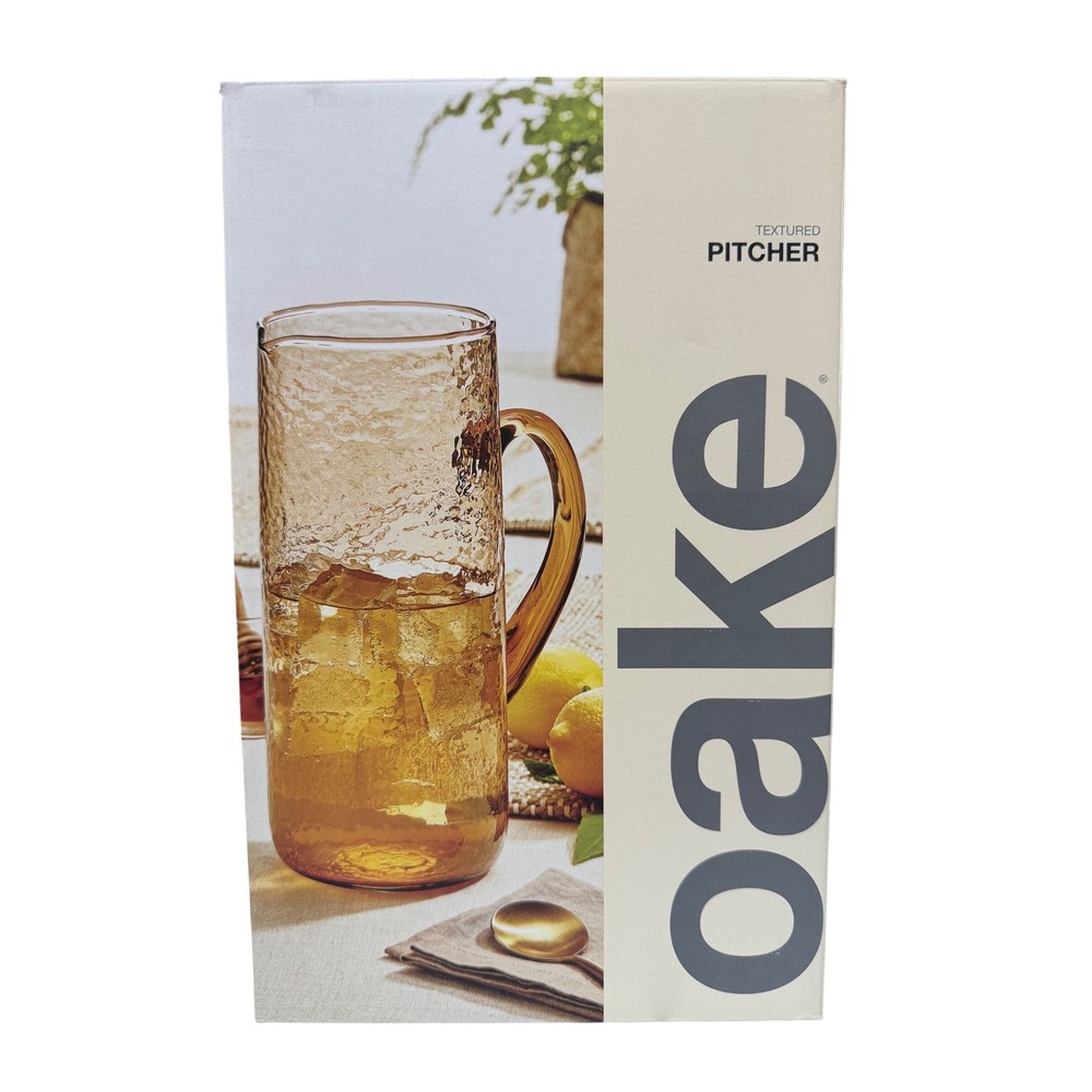 Oake Sunstone Collection Textured Glass Pitcher Amber 62.5oz NEW